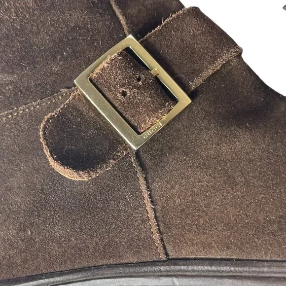 Vintage GUCCI Dark Brown Suede Buckle Mid Calf Boots Womens 36.5 6.5 B - Picture 4 of 10